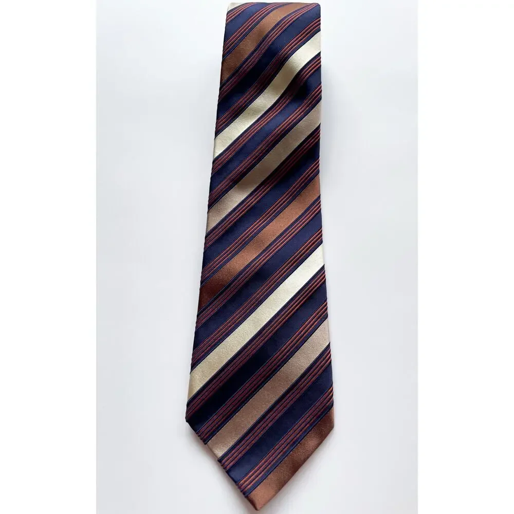 Vitaliano Pancaldi Brown and Navy Diagonal Striped Luxury Neck Tie Made in Italy